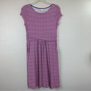 Boden 8P Women's Jersey Dress Pink Bue White Geometric Pattern